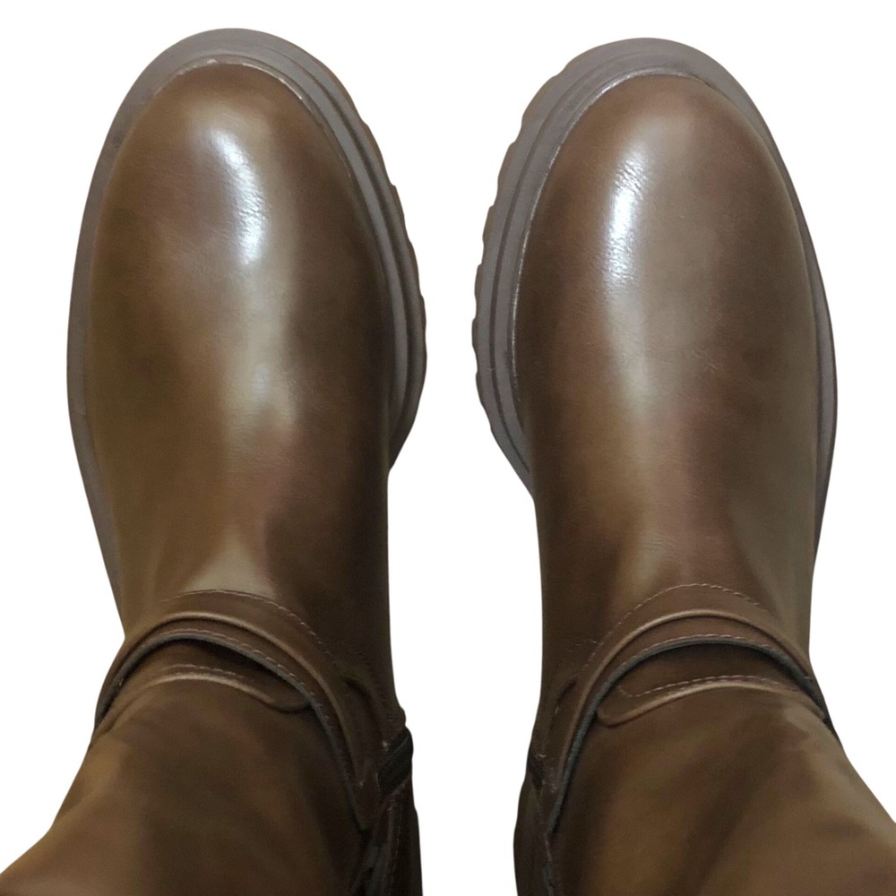 Womens Brown Vegan Leather Combat Boots Full Zip Platform Lug Soles Size 9.5 NEW - Picture 6 of 11